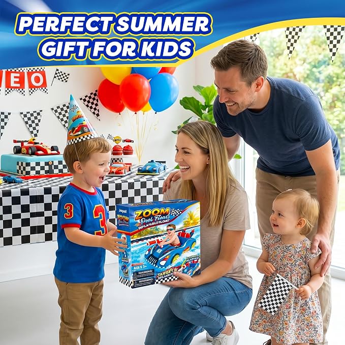 Inflatable Pool Floats for Kids with Water Gun, Race Car Toddler Pool Float for Boys, Ride-on Pool Toy with Built-in Squirt Gun Unlimited Ammo,CPC Certified Summer Outdoor Water Toys Ages 3-8