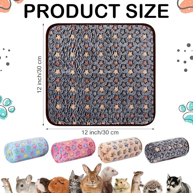 Tudomro 8 Pcs Absorbent Guinea Pig Blankets Washable Small Animal Fleece Bedding Cage Liners Reusable Pet Sleep Mat Pad Cover for Ferret Chinchilla Furniture Protection(Star,12 x 12 Inch)