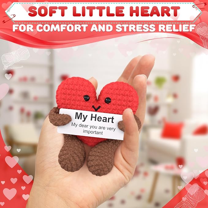 Reluen Heart Plush Gift for Her, Him - Mom Day Gifts Crochet Plushies Stuffed Hearts for Wife | Crochet Heart Soft Knitted Encouragement Support Keepsake for Girlfriends, Mother, Wife