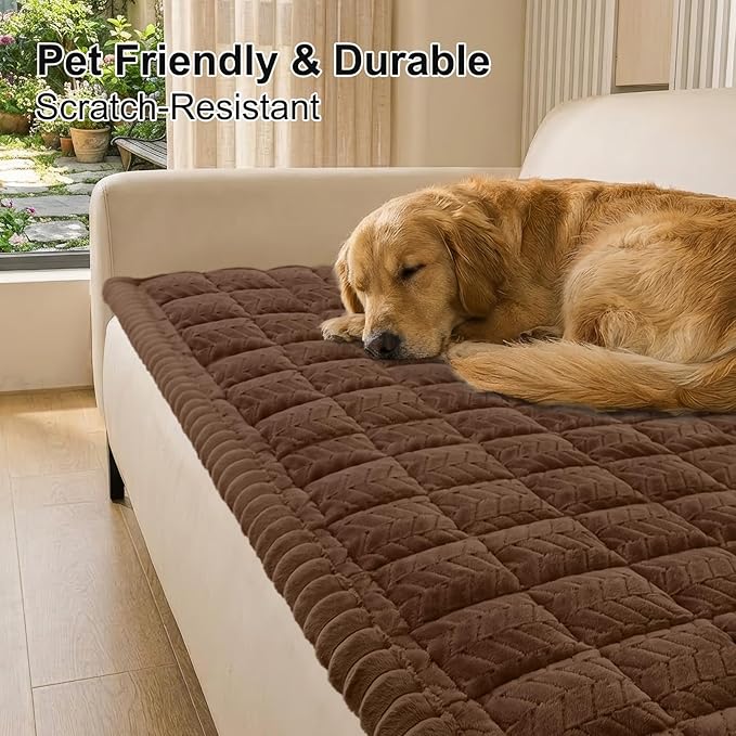 Smiry Couch Cover for Dogs, Non Slip Fuzzy Pet Sofa Covers Washable for 2 Cushion Couch, Soft Thick Furniture Protector for Cats Dogs, Against Fur, Dirt, Scratch Resistant (Brown, 27.6"x47")