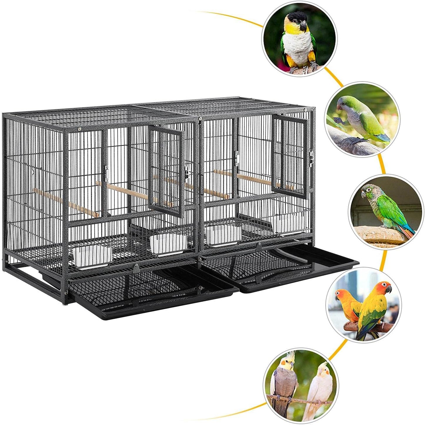 Yaheetech Stackable Bird Cage Divided Breeder Breeding Parakeet Bird Cage for Canaries Cockatiels Lovebirds Finches Budgies Small Parrots, Black