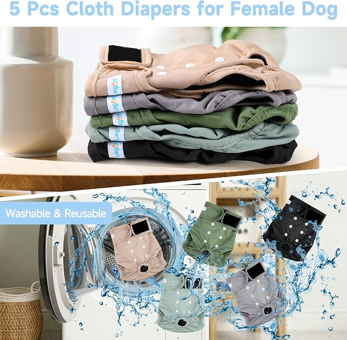5Pcs Washable Reusable Female Dog Diapers Puppy Doggy Doggie Diapers for Female Dogs Small Medium Large Period Panties in Heat, X-Large