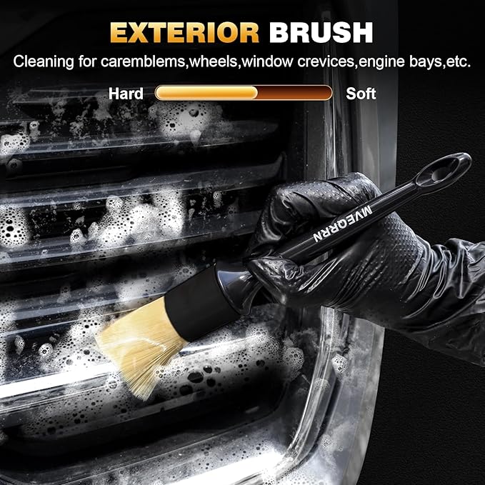 MVEQRRN 9PCS Car Detailing Brushes Set, Boar Hair Detail Brushes,Car Detailing Wheel Kit (Black) | Soft & Stiff Bristle Detail Brush, Scratch-Free Rim & Tire Cleaning Kit, Interior & Exterior Wheel Brush for Cars,Trucks,SUV