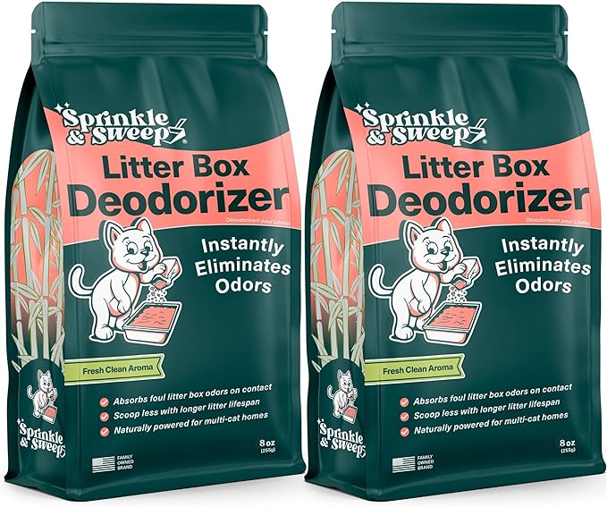 Sprinkle & Sweep: Litter Box Deodorizer - 2 Pack, 8oz Bags - Cat & Kitten Home Odor Neutralizer, Ultra-Absorbent Formula, Non-Toxic, Pet Smell Control