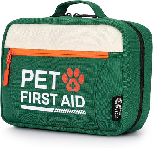 RHINO RESCUE Dog First Aid Kit, Pet Emergency Kit for Dogs & Cats with Thermometer, Toothbrush & Poop Bags for Daily Care, First Aid Supplies for Dogs Vet Approved for Home, Hunting, Travel & Camping