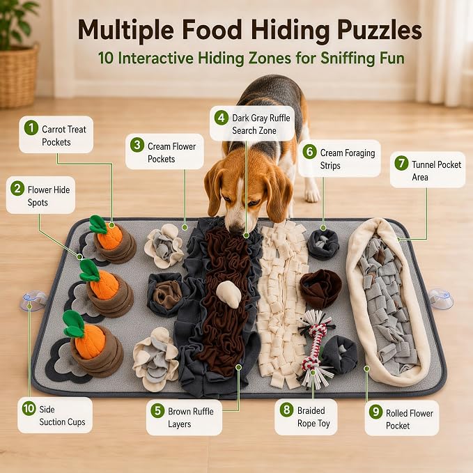 Snuffle Mat for Dogs – Extra Large 32'' x 20'', Washable Slow Feeder Dog Toy, Durable Interactive Dog Puzzle for Mental Stimulation & Nosework Training, with Anti-Slip Suction Cups