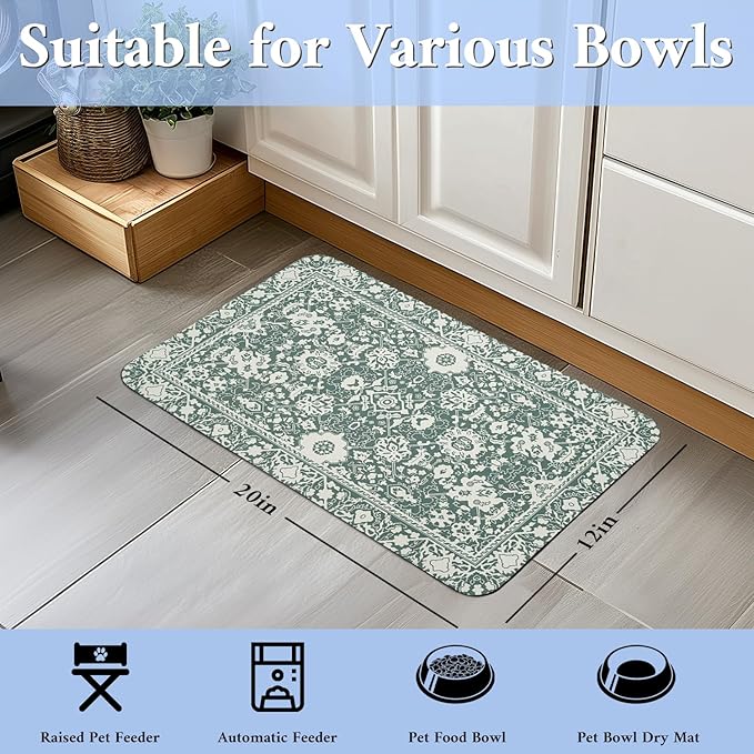 Dog Food Mat for Floors Waterproof Quick Dry Pet Placemat Cat Feeding Bowls Mats for Food and Water, Eco-Friendly Dog Accessories Diatomite Pets Supplies 12" X 20"