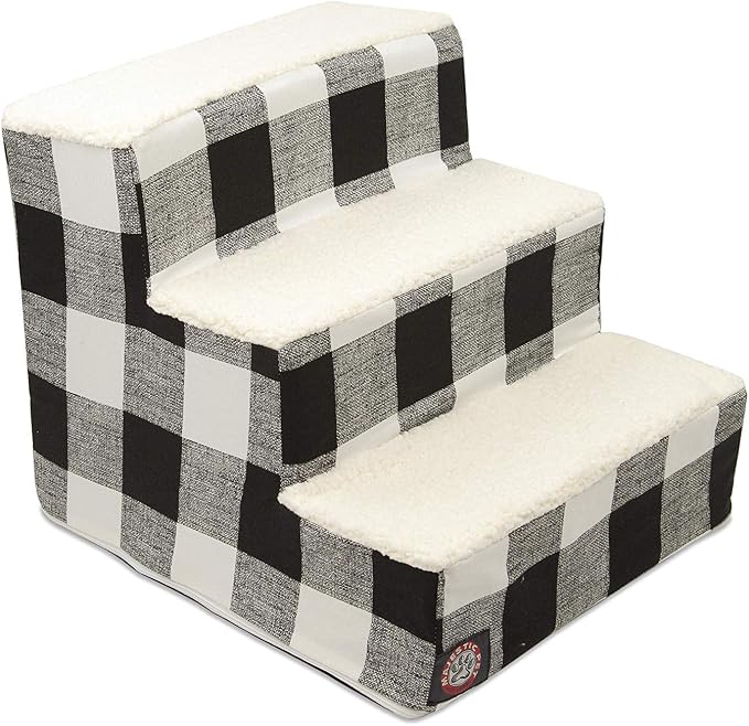 Majestic Pet 3 Step Portable Dog Stairs for Small Dogs to get on Bed Supports 250 lbs or Less – Dog Steps for High Bed with Machine Washable Cover –Pet Stairs for Cats Anderson Check Charcoal Black