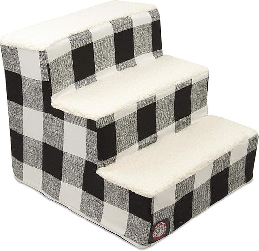Majestic Pet 3 Step Portable Dog Stairs for Small Dogs to get on Bed Supports 250 lbs or Less – Dog Steps for High Bed with Machine Washable Cover –Pet Stairs for Cats Anderson Check Charcoal Black