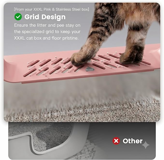 XXL Stainless Steel Cat Litter Box with Lid, 26" L x 18" W x 12" H Metal Litter Box with Hight Sides for Big Cats & Multiple Cats, Never Absorbs Odors, Anti-Urine Leakage, Easy Cleanin(Pink)
