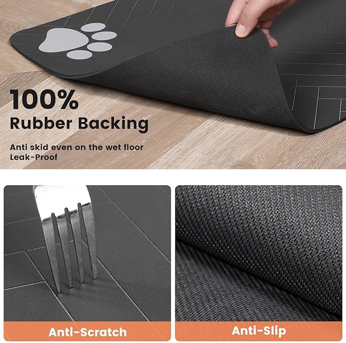 Pet Feeding Mat-Absorbent Pet Placemat for Food and Water Bowl, with Waterproof Rubber Backing, Quick Dry Water Dispenser Mat for Dog and Cat (27"x17", Striped Light Gray)