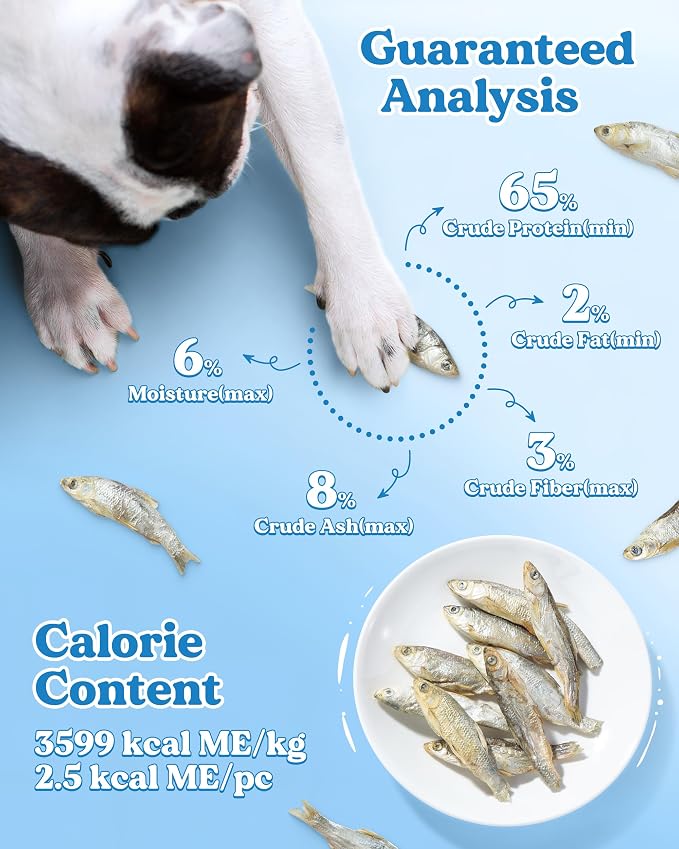 Freeze Dried Minnows for Dogs, Single Ingredient Raw Dog Treats Fish, High Protein Minnows Made in USA, Healthy Treat for Cats Dogs (7oz)