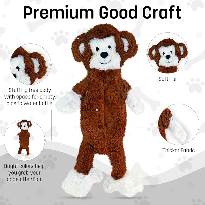 FGA MARKETPLACE Monkey-Grey Rabbit Flat NO Stuffing NO Squeak Plush Dog Toy, Funny Style Will Entertain Your Pet for Hours, Recommended for Small and Medium Dog 21 INCH Long