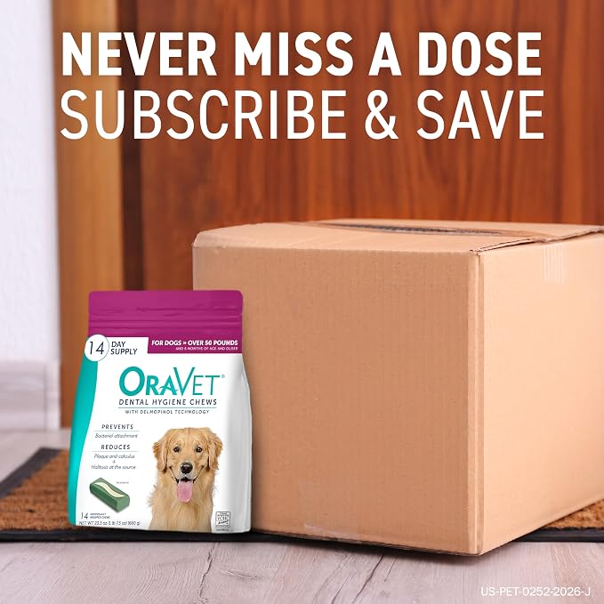 ORAVET Dental Chews for Dogs, Oral Care and Hygiene Chews (Large Dogs, Over 50 lbs.) Pink Pouch, 14 Count