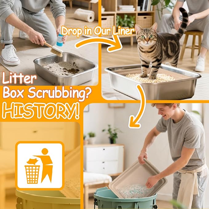 Disposable Litter Boxes for Cats Leak-Proof: 3-Pack Odor Control Sustainable Large Kitty Tray for Travel/Indoor Use