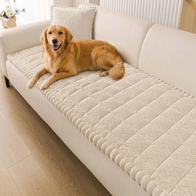 Smiry Couch Cover for Dogs, Non Slip Fuzzy Pet Sofa Covers Washable for 3 Cushion Couch, Soft Thick Furniture Protector for Cats Dogs, Against Fur, Dirt, Scratch Resistant (Apricot, 27.6"x70.9")