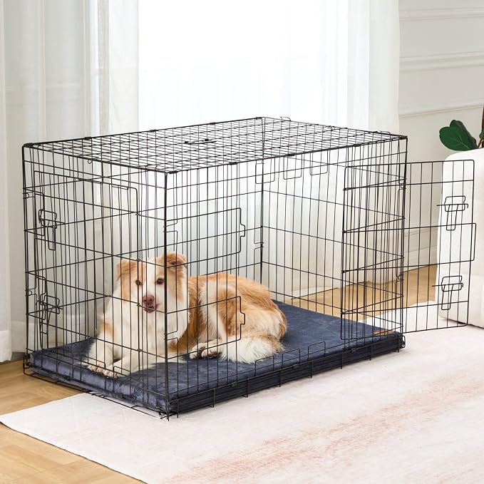 LIORCE Dog Crate Pad - Dog Bed Large Sized Dogs with Removable Washable Cover and Waterproof Lining - XL Memory Foam Pet Bed for Crate - Reversible Kennel Mat (Cool & Warm), 42-inch, Dark Grey