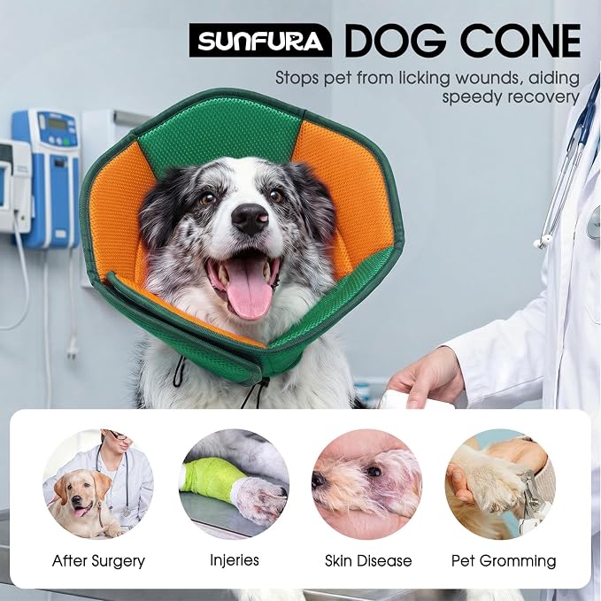 Dog Cone - Soft Cone for Dogs to Stop Licking, Pet E-Collar Alternative After Surgery, Adjustable Pet Recovery Collar for Wound Healing, Pine Green Medium