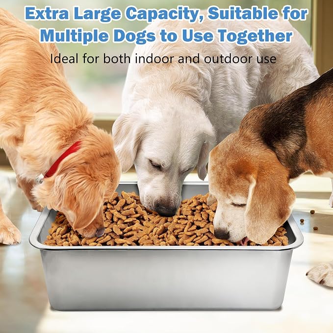 Fhiny 9 Gallon Stainless Steel Dog Water Bowl, Extra Large Capacity Dog Water and Food Bowl, Metal Pet Feeding Bowl for Indoor and Outdoor Use for Large Breed Pets（19.7 x 13.8 x 7.9 in）