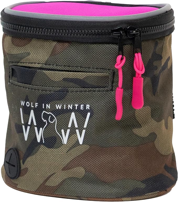 Quickdraw Dog Treat Pouch – Training Bag with Poop Bag Dispenser, Clicker Holder and Waist Belt – Hands-Free, Reflective and Durable for Puppy Training, Walks and Hikes (Raspberry/Camo)