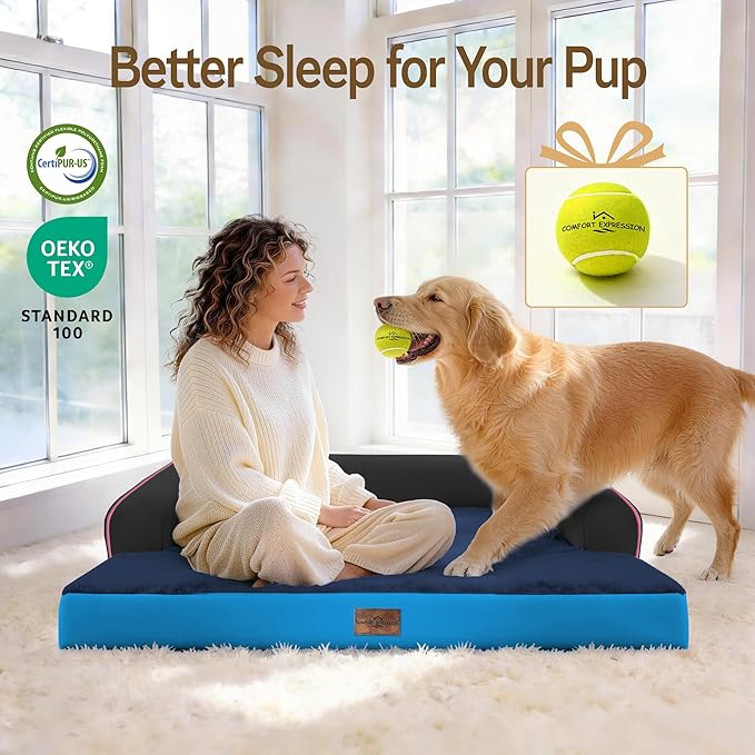 Comfort Expression Extra Large Dog Bed Orthopedic - XL Orthopedic Dog Beds Waterproof Pet Couch Memory Foam Sofa Bolster with Removable Cover - 42 x 30