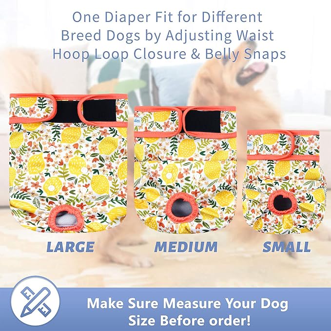 Leekalos Reusable Washable Dog Diapers Female (3 Pack) - Highly Absorbent Doggie Diapers - Size Adjustable Puppy Diapers for Dog Period Panties (Medium, Sunflower)