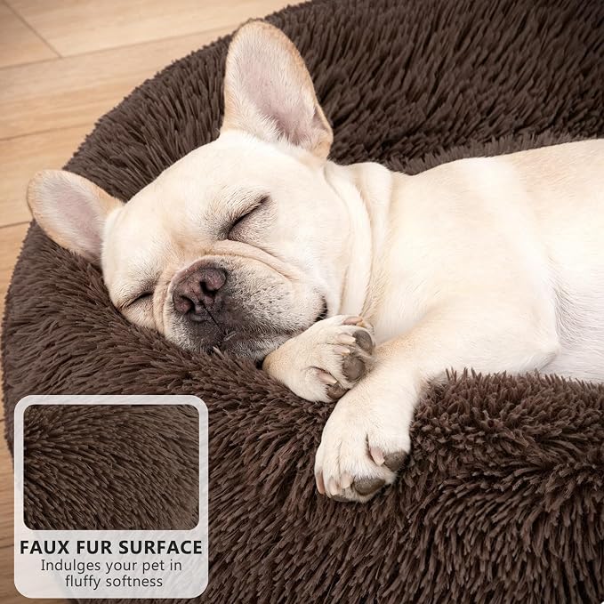 MIXJOY Orthopedic Dog Bed Comfortable Donut Cuddler Round Pet Beds Ultra Soft Washable Dog and Cat Cushion Bed (23'', Coffee)
