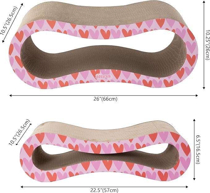 Suvi 26" Modern Cardboard Infinity 2-in-1 Lounge Bed Cat Scratcher with Catnip, Red Hearts, Corrugated Scratching Surface and Tunnel for Indoor Cats CSR1014H