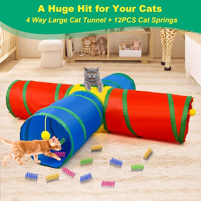 24PCS Cat Wand, Cat Tunnel & Cat Spring Toy Set for Indoor Cats