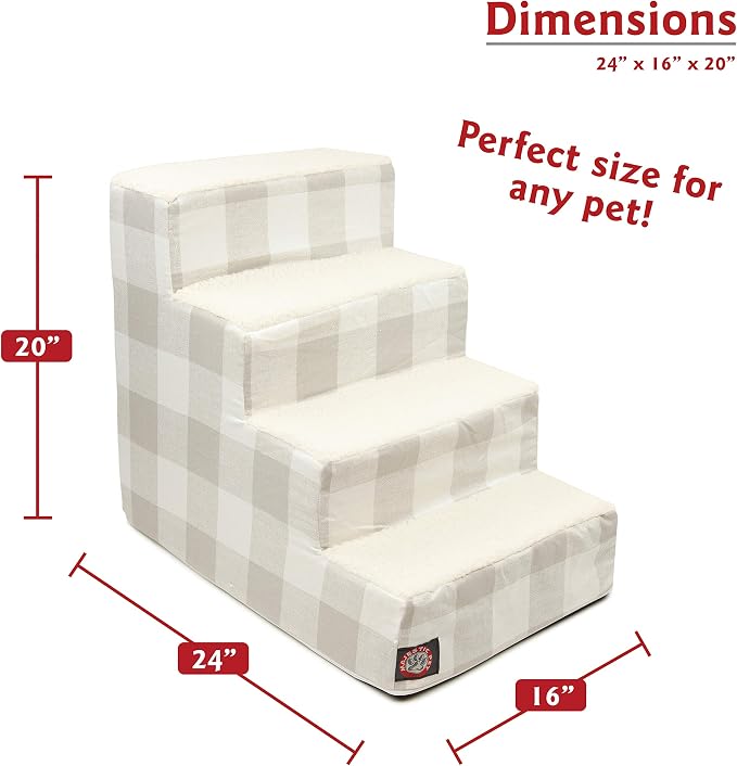Majestic Pet Portable Pet Stairs | Soft Sherpa Steps Foam Feeling | Steps for Dogs & Cats | Dog & Cat Ramp | Indoor Only | Max Weight: up to 250 Lbs, 4 Step, Anderson Check Light Gray