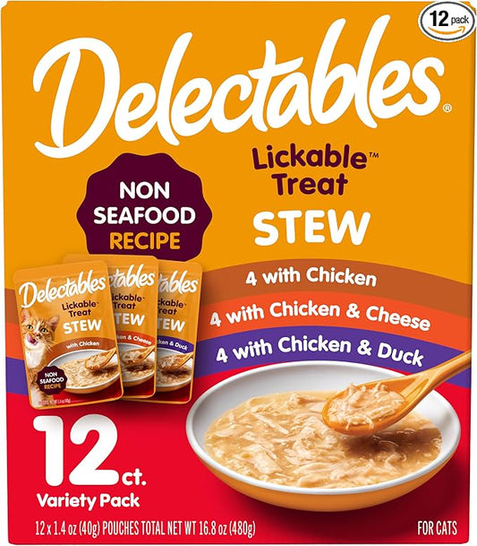 Delectables Non-Seafood Stew Lickable Wet Cat Treats, Variety Pack, 1.4 Ounce (Pack of 12)