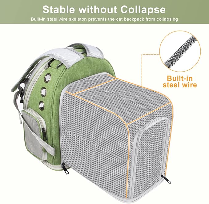 Cat Bubble Backpack Carrier, Expandable Breathable Pet Backpack for Cats Dogs Up to 20 lbs, Airline Approved Foldable Transparent Travel Carrier for Small Pets, Green