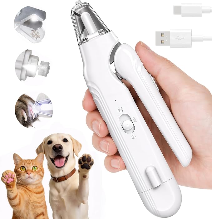 2-in-1 Dog Nail Clippers with Light - Electric Pet Nail Grinder Quiet for Small Large Dogs & Cats, LED Prevent Over Cutting, USB-C Rechargeable Safety Guard Grooming Kit for Black Nails-SGX