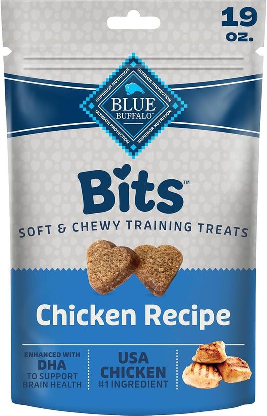 Blue Buffalo Bits Chicken Soft & Chewy Dog Treats, Bite-Sized for Training, Made with Real Chicken & Enhanced with DHA, Heart-Shaped Dog Treats, Made in the USA with Natural Ingredients, 19 oz.