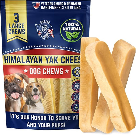 Devil Dog Pet Co. Himalayan Yak Cheese Dog Chews for Medium to Large Breeds & Aggressive Chewers - Long Lasting, Rawhide Free, High Protein - Cleaner Teeth, Anxiety & Boredom Relief - 3 Pack