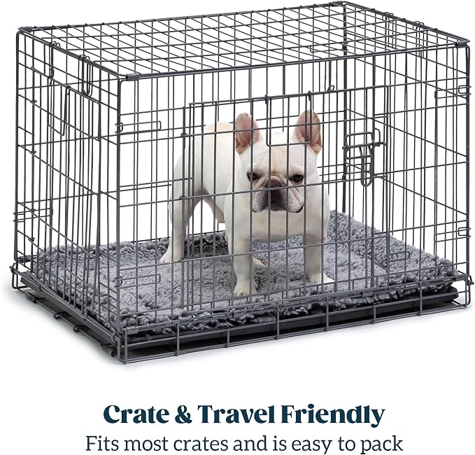 PELZIN Stoutwool Indestructible Dog Bed - Fluffy Chew Proof Dog Crate Pad - Tough Kennel Pad for Aggressive Chewers - Ideal for Extra Large Breeds & Fits 48-Inch Crate - 47"x29", Charcoal