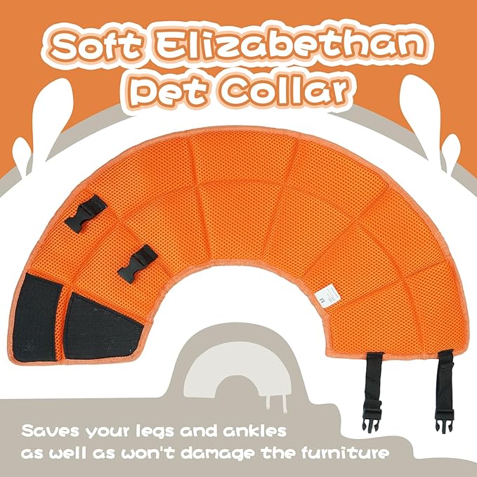 Allroaring Adjustable Dog Cone for Spay, Comfy Recovery Collar Orange L | Breathable & Lightweight; Soft Fabric; Wound Healing & Stitches; Chewing Deterrent; Foldable; Extra Long; Protect Furniture