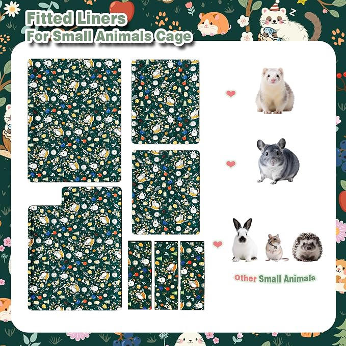 Ferret Cage Liner for Ferret Nation & Critter Nation Cage,Cute Animal Print,Washable Bedding,Cage Accessories for Ferrets, Chinchillas, Rats, Rabbits & Other Small Pets (Double Unit Combo)