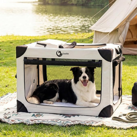 Portable Collapsible Dog Crate for Large Dogs, 4 Mesh Doors & 2 Storage Bags, Indoor Outdoor Travel Dog Kennel, Grey, 36" x 25" x 25"