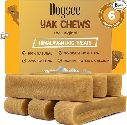 Dogsee Yak Cheese Himalayan Dog Chews 1lb (Medium - 6 Bars), 100% All Natural, 60% Protein, Dog Treats Medium Breed, Yak Chews Long Lasting for Aggressive Chewers, Raw Hide Free
