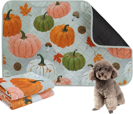 IEUUMLER Washable Pee Pads for Dogs, 2 Pack Pumpkin Pattern Reusable Waterproof Puppy Potty Pads, Non-Slip Absorbent Pet Training Pads for Playpen Crate Bed EU016 Grey Pumpkin, 24x24