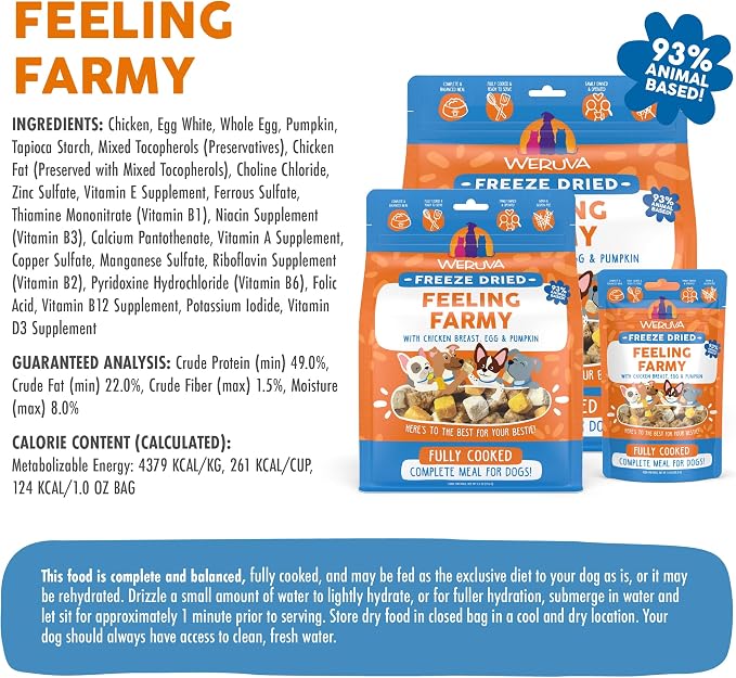Weruva Dog Freeze Dried, Feeling Farmy with Chicken Breast, Egg & Pumpkin, 1oz Bag (Pack of 3)