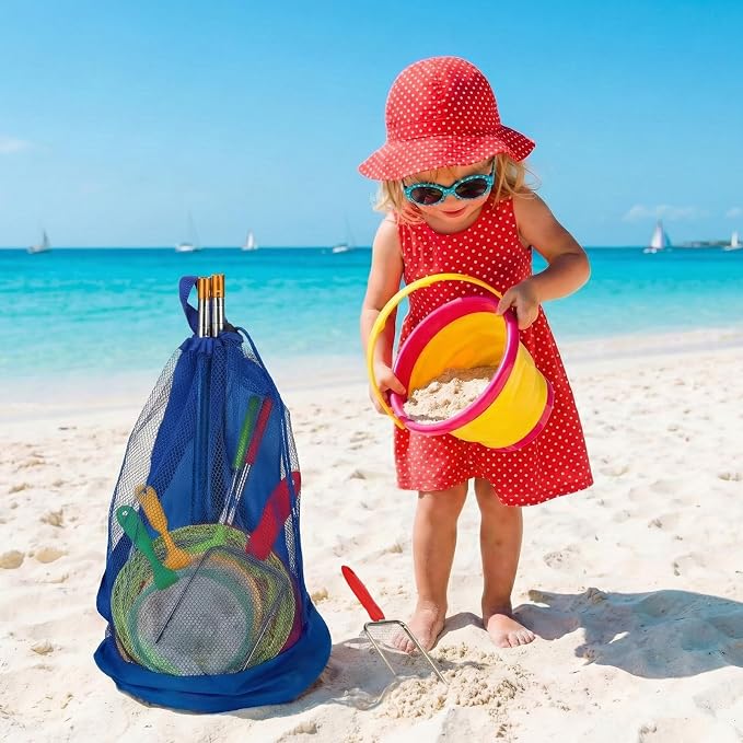 2 Pack Telescopic Kids Fishing Net with Handle, 2 Collapsible Bucket Sand Pail, Stainless Steel Foldable Fishing Net Small Fishing Butterfly Bug Net Beach Shovel with Storage Bag