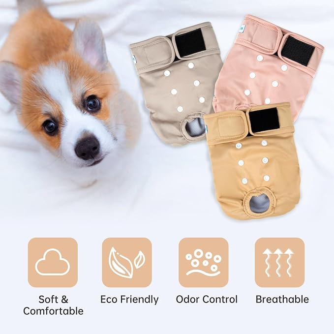 Leekalos Reusable Washable Dog Diapers Female (3 Pack) - Highly Absorbent Doggie Diapers - Size Adjustable Puppy Diapers for Dog Period Panties (Medium)