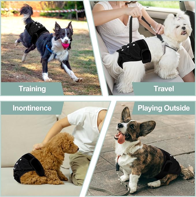 Washable Female Dog Diapers - Premium Reusable Diapers for Doggie in Heat - Highly Absorbent Dog Diapers Female for Pet Incontinence with Adjustable Snaps(Black, XL)