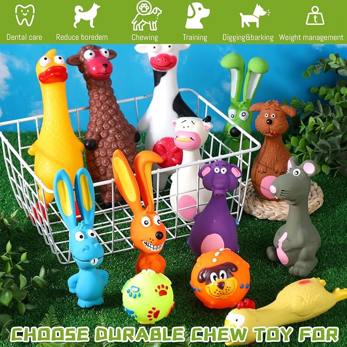 Shappy 20 Pcs Squeaky Dog Toys, Latex Rubber Dog Toys Bulk Soft Squeak Chew Balls Assorted Animals Puppy Fetch Interactive Play for Medium Large Pets(Novel)