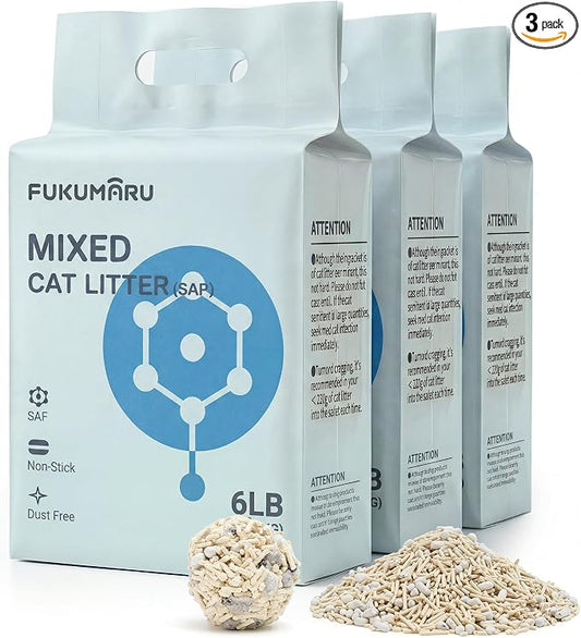 FUKUMARU Tofu Cat Litter, Super Ultra Absorbent, 18 LBS Clumping Cat Litter, Flushable, Natural, Lightweight, Dust Free, Quick Clumping, Low Tracking, Odor Control (6lb x 3 Packs)