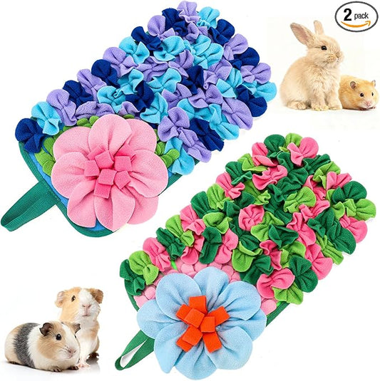 Yinkin 2 Pcs Rabbit Foraging Snuffle Mat for Small Animals Puzzle Toys Funny Interactive Nosework Feeding Mat for Bunny Hamsters Guinea Pigs Ferrets Chinchillas (17.7 x 9.8 Inches, Popular Styles)