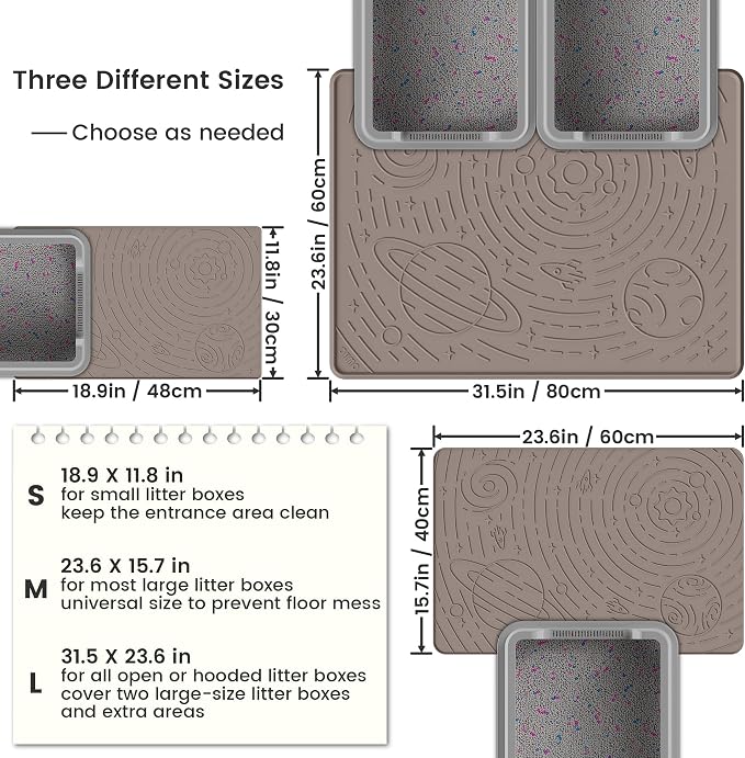 OHMO Cat Litter Mat Medium 23.6x15.7in, Beige Silicone Rubber Scatter Control Kitty Litter Box Trapping Mat, Waterproof Easy to Clean, Odorless Pet Supplies, Indoor Cat Essentials