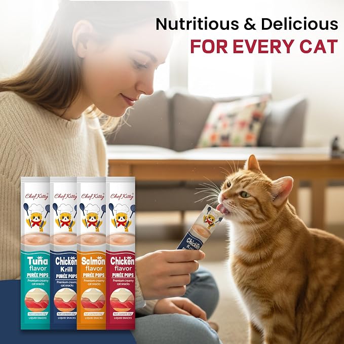 Purée Pops, Cat Treats, Grain-Free, Lickable, Squeezable Creamy Cat Treat/Topper with Vitamin E & Taurine, 0.5 Ounces Each Tube, 45 Tubes, Chicken Mix Variety